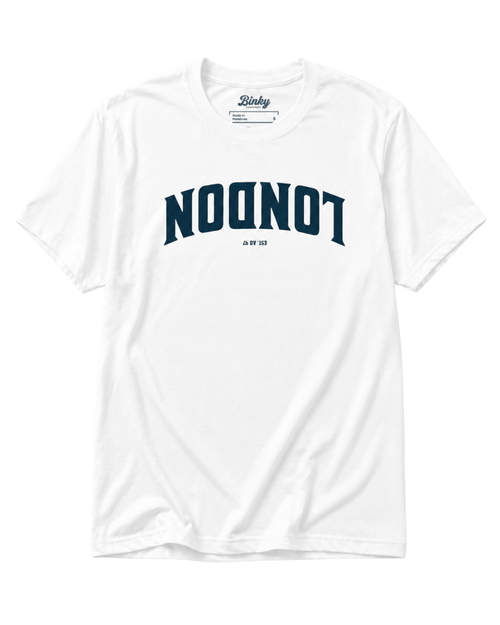 London Est. Ad 47 T-Shirt | Old City Varsity displayed on a white background, featuring a bold 'LONDON' graphic.