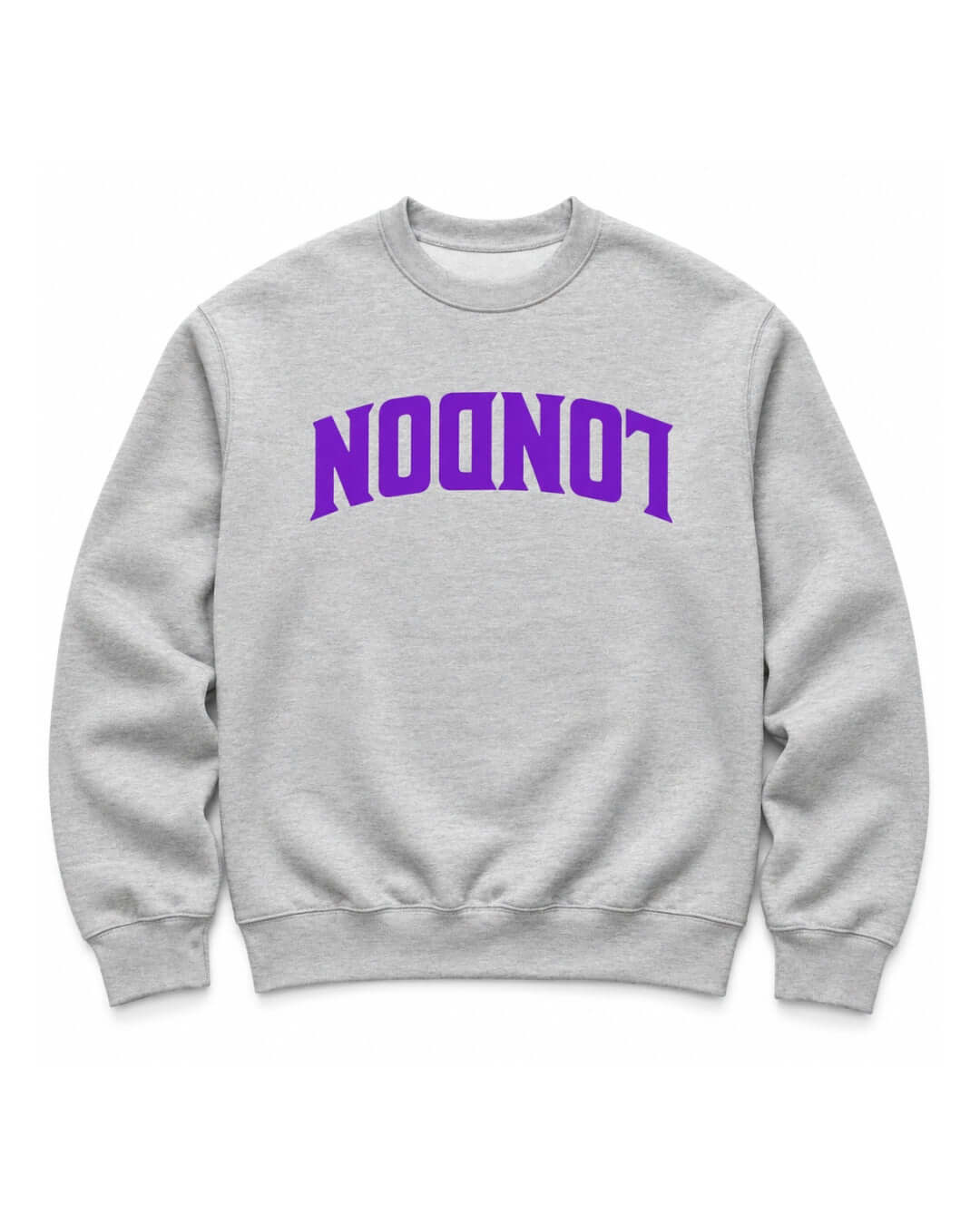 BINKY COMFYWEAR London Heavy Sweater in Athletic Heather with purple inverted LONDON front graphic.