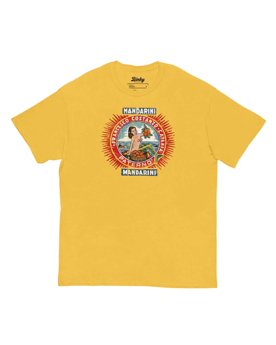Mandarini Catania T-Shirt in Daisy Yellow with vintage Sicilian citrus graphic