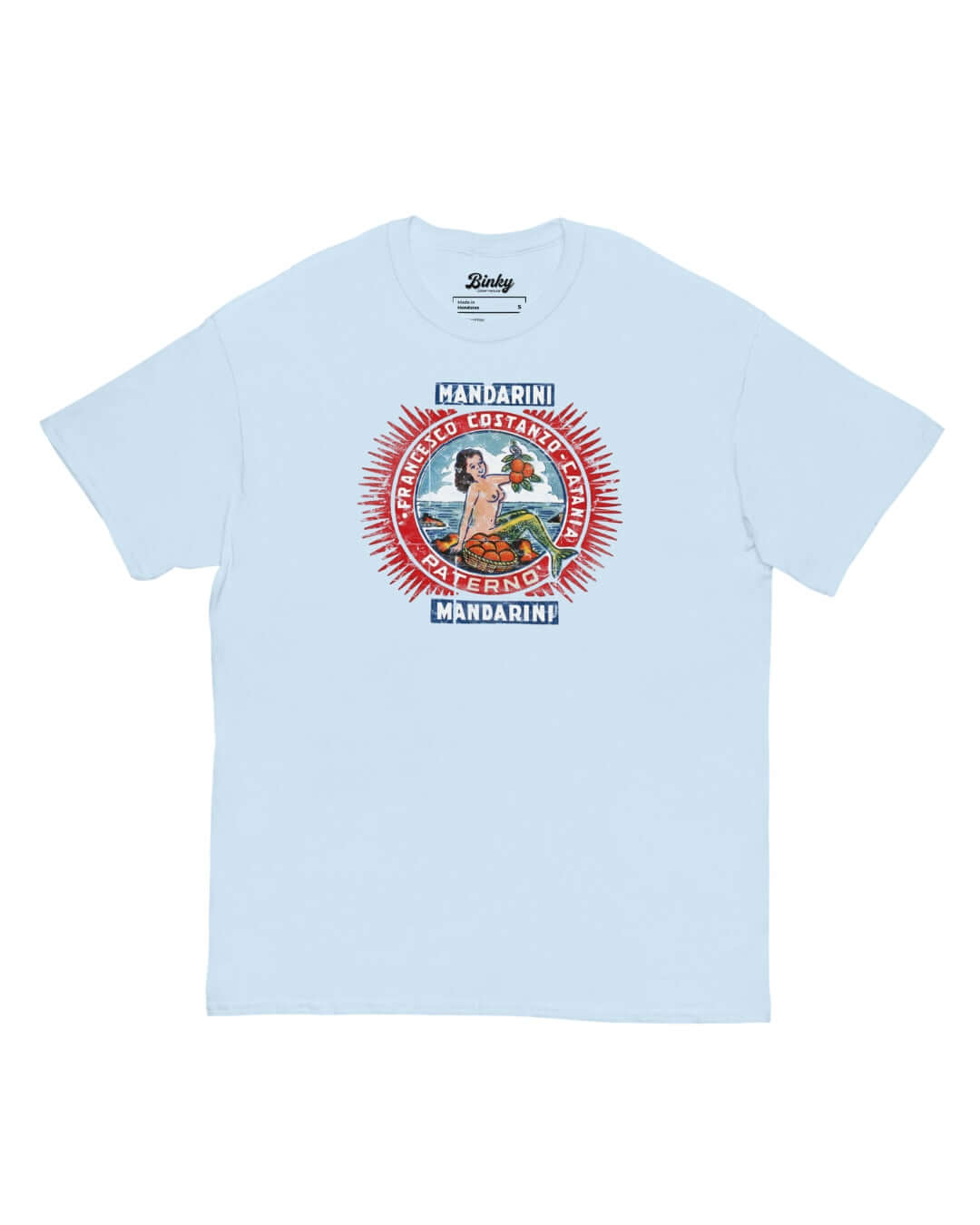 Mandarini Catania T-Shirt in Light Blue with vintage Sicilian citrus graphic