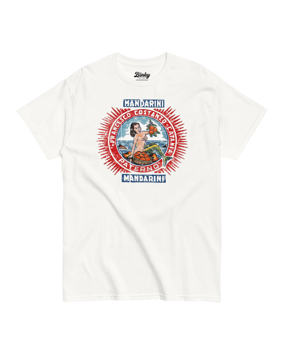 Mandarini Catania T-Shirt | Sicilian Vintage featuring vibrant design and summer vibes on a white shirt.