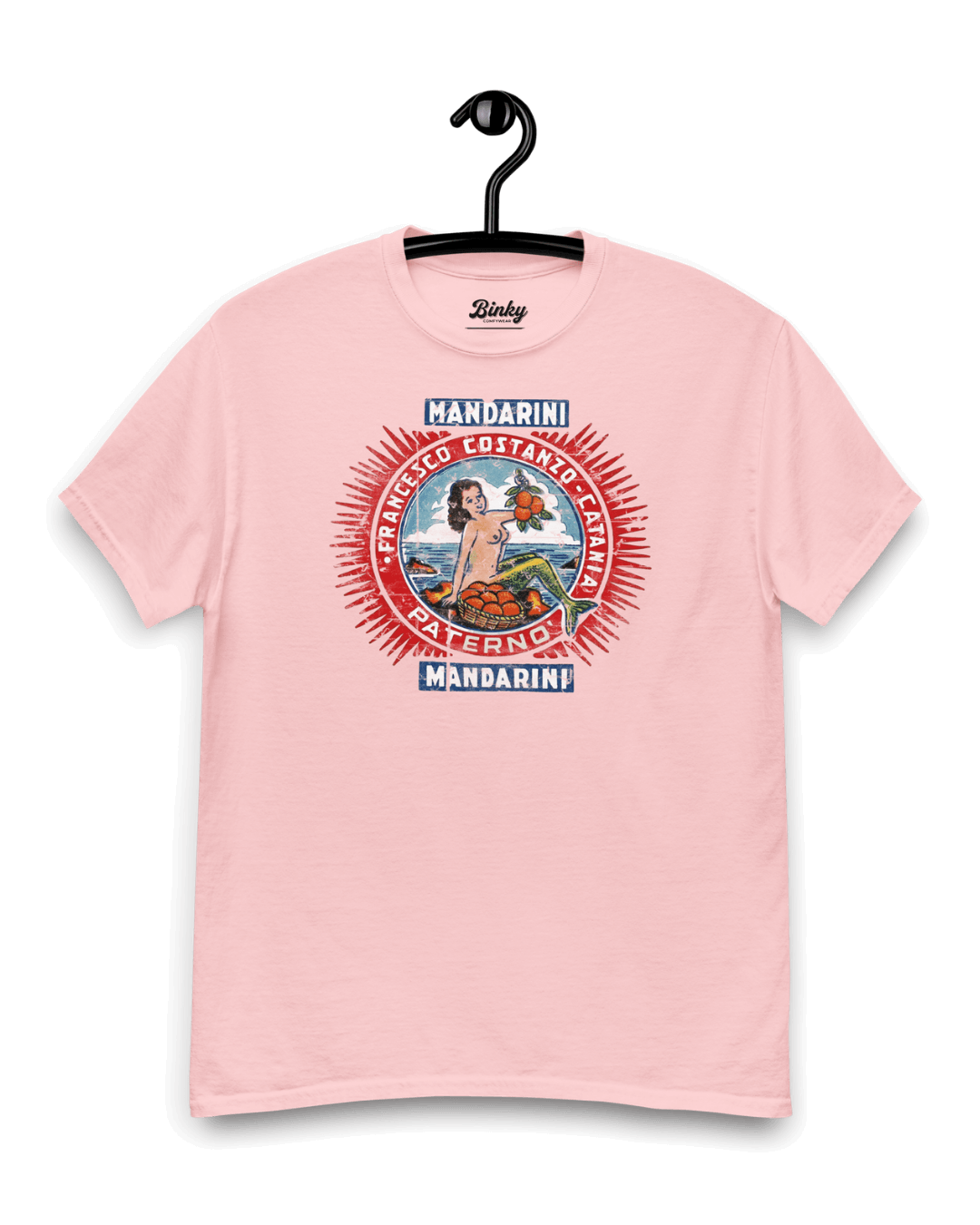 MANDARINI CATANIA T-SHIRT | SICILIAN VINTAGE featuring vibrant graphic design on a pink background.