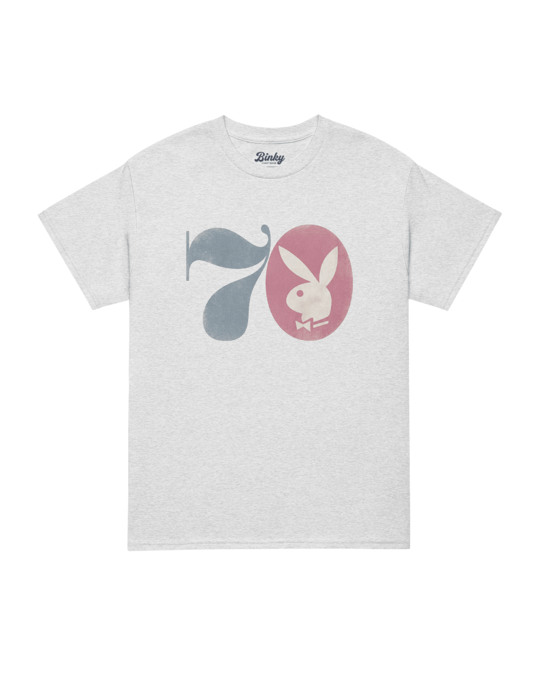 MIDNIGHT HUSTLE 70 T-SHIRT | THE GROTTO BOOTLEG featuring iconic Playboy logo design on a gray T-shirt.