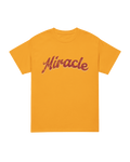 MIRACLE T-SHIRT | LUCK IS EARNED in vibrant yellow with 'Miracle' text design.