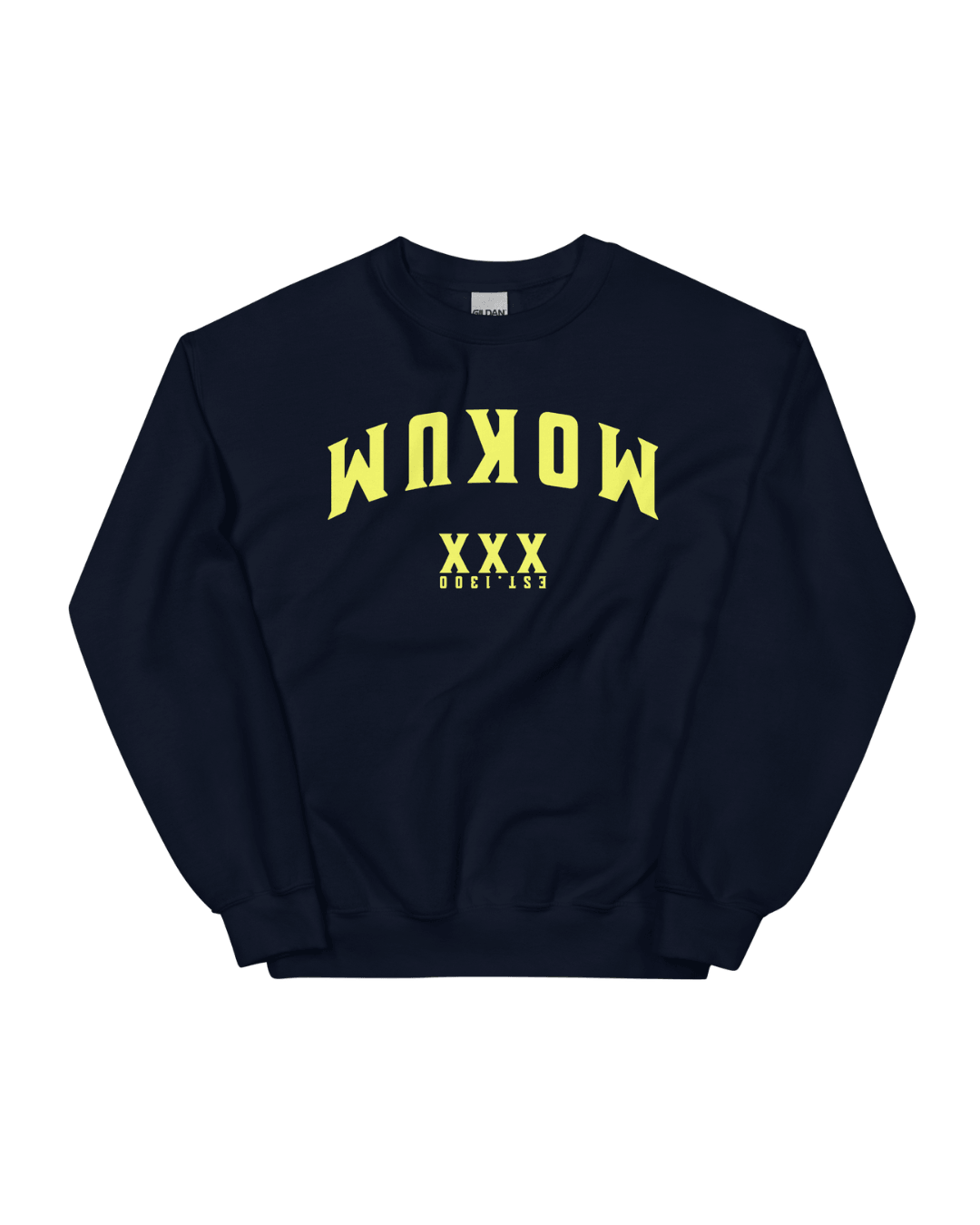 Amsterdam Sweater | Mokum Est 1300 Edition in navy blue with yellow logo.