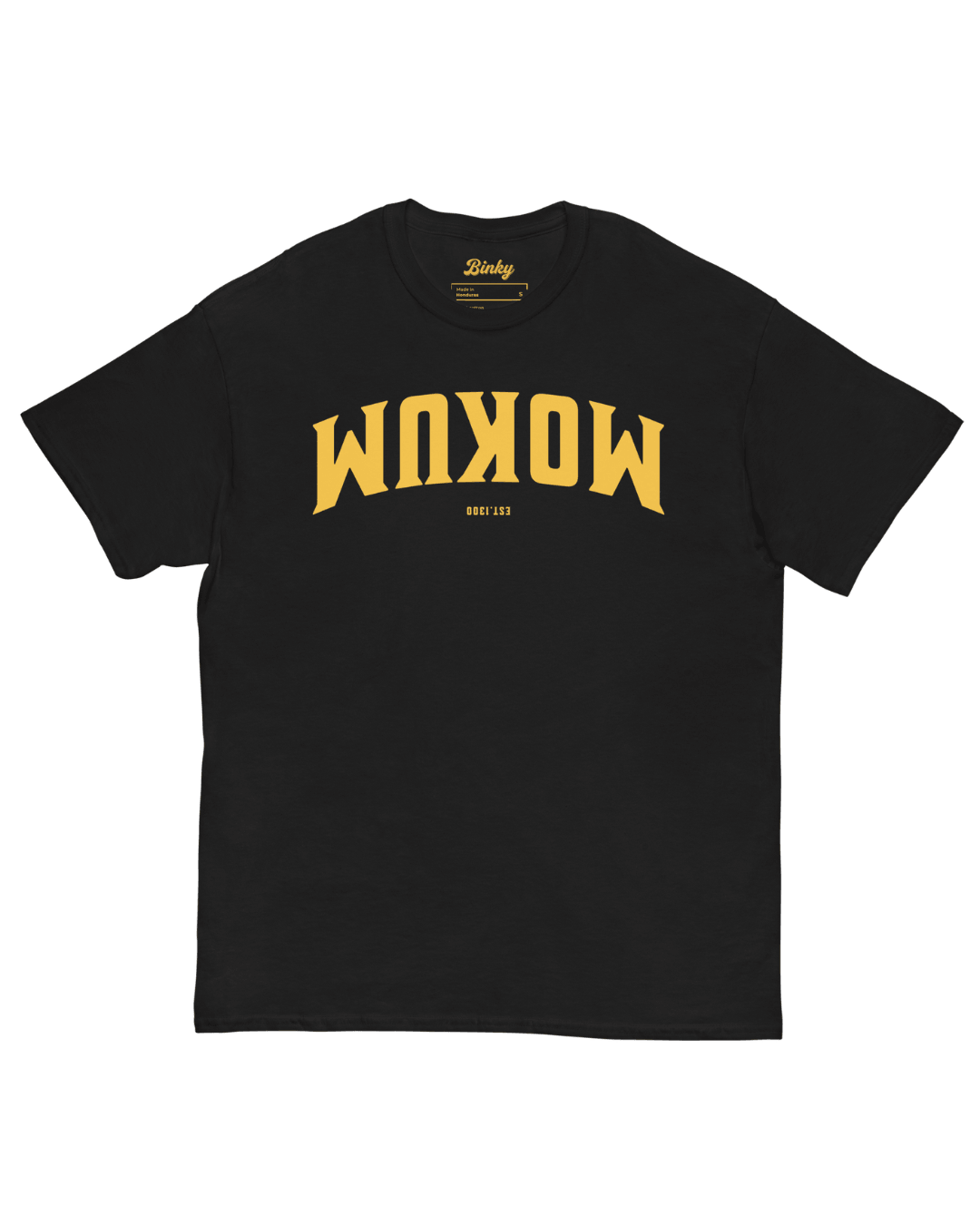 Mokum Est. 1300 T-Shirt | Local Legend in black featuring mirrored varsity lettering.