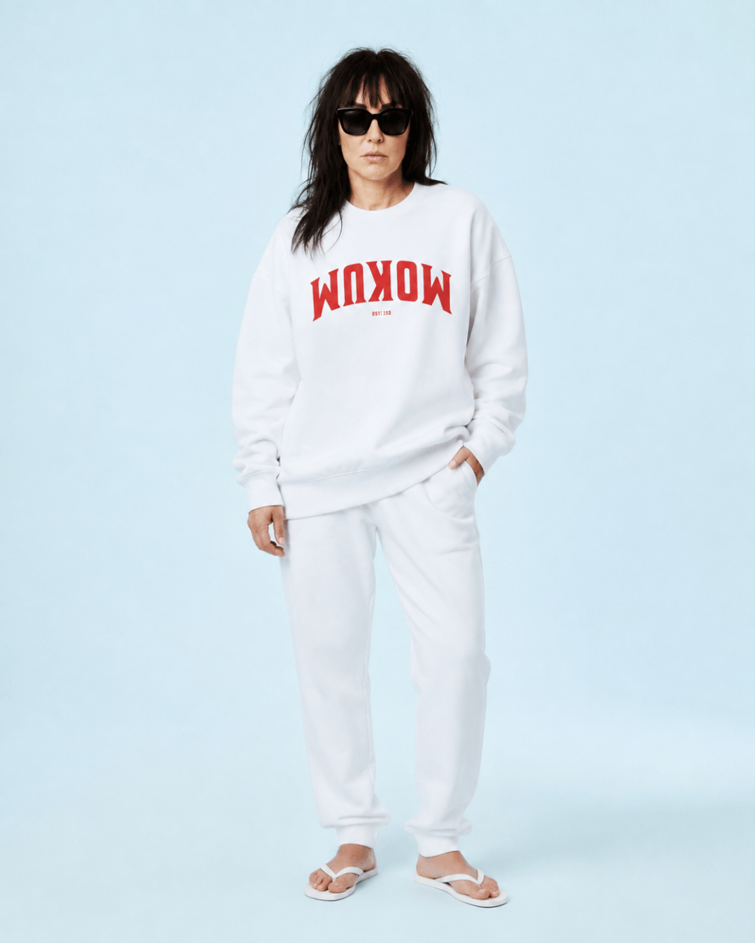 Mokum Est 1300 Heavy Sweater worn by a model, showcasing a unique style in Amsterdam-themed fashion.