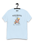 NEGRONI COCKTAIL T-SHIRT hanging on a hanger, featuring a vibrant cocktail print, made of premium soft cotton.