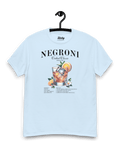 NEGRONI T-SHIRT | EXQUISITE LUXURY EDITION featuring a cocktail graphic on a light blue background.