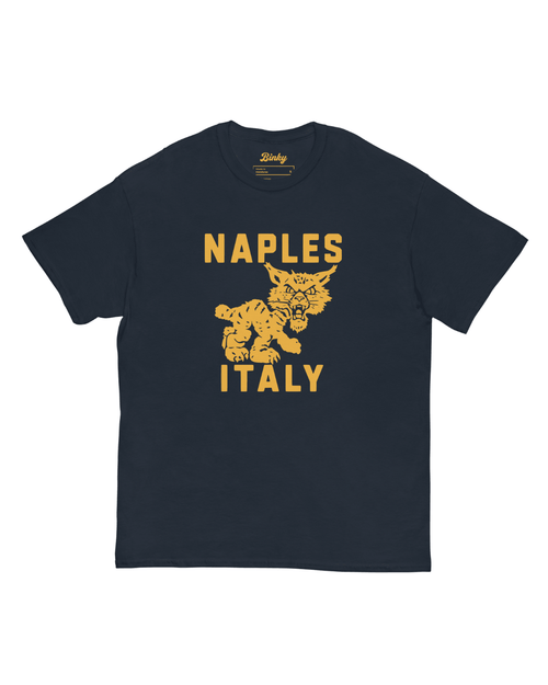 Naples Wildcat T-Shirt in Navy with vintage collegiate wildcat graphic