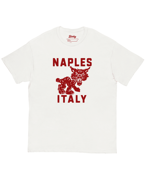 Naples Wildcat T-Shirt in White with vintage collegiate wildcat graphic