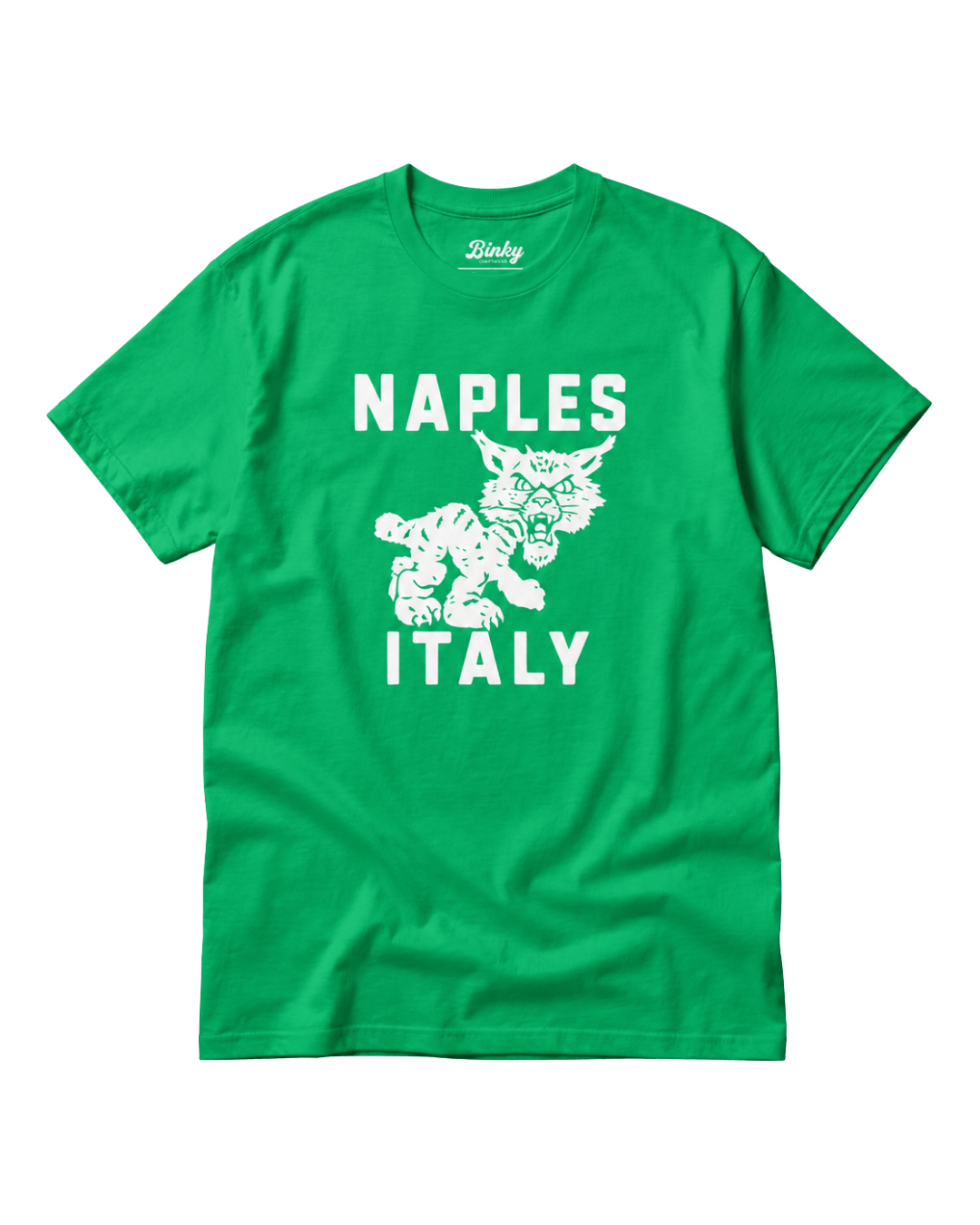 Naples Wildcat T-Shirt | Overseas Varsity Bootleg green tee featuring Naples Italy graphic.