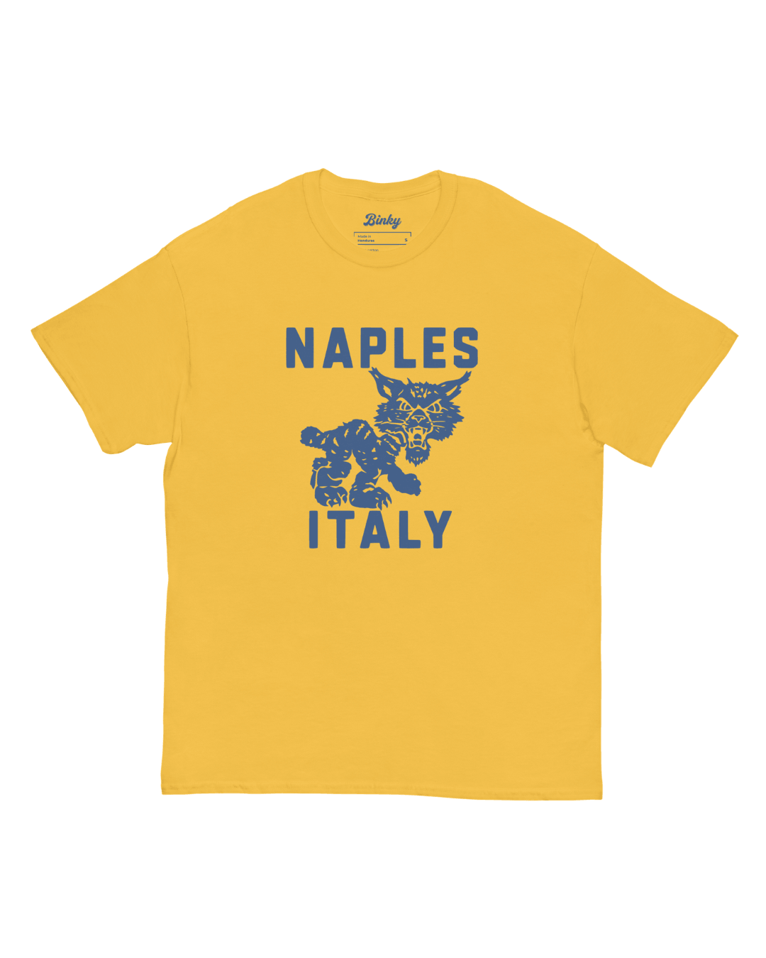 Naples Wildcat T-Shirt in Daisy Yellow with vintage collegiate wildcat graphic