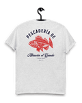 PESCADERIA T-SHIRT featuring a vibrant fish illustration and text tribute to Alhaurín el Grande.