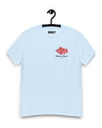 PESCADERIA T-SHIRT in light blue featuring a fish graphic, 100% soft cotton, inspired by Alhaurín el Grande, Málaga.