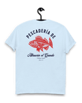 PESCADERIA T-SHIRT featuring a fish design and the text Alhaurín el Grande on a light blue background.