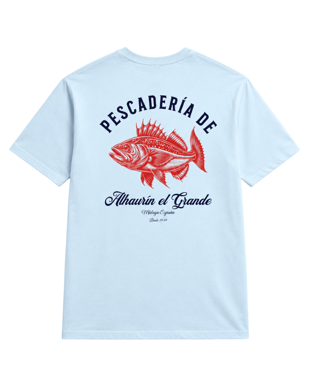 Pescaderia T-Shirt | Alhaurín El Grande, featuring a vibrant fish design on the back.