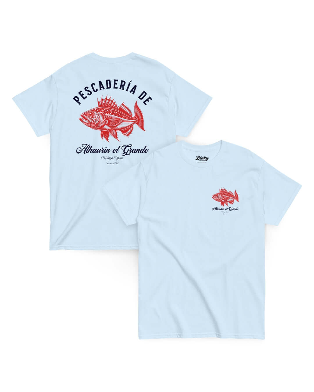 Pescaderia T-Shirt in Light Blue with Spanish fish market graphic