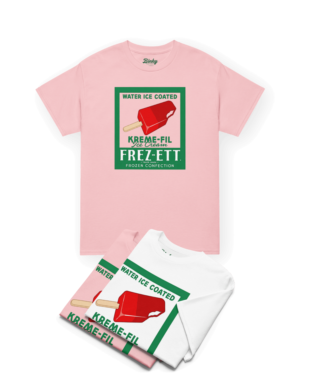 POPSICLE T-SHIRT | VINTAGE AMERICANA POP-ART design on pink and white shirts, showcasing retro ice pop graphics.