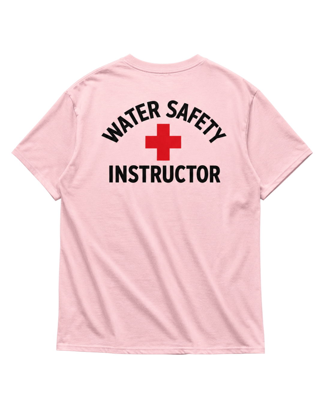 Public Pool T-Shirt | Vintage Instructor Bootleg design featuring a pink tee with 'WATER SAFETY INSTRUCTOR' text.