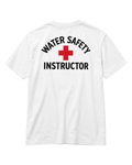 Public Pool T-Shirt | Vintage Instructor Bootleg - White shirt with 'WATER SAFETY INSTRUCTOR' printed on the back.