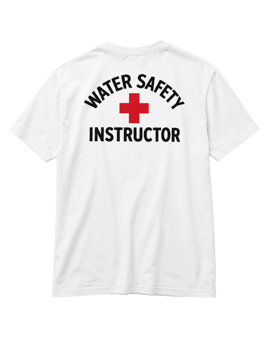 Public Pool T-Shirt | Vintage Instructor Bootleg - White shirt with 'WATER SAFETY INSTRUCTOR' printed on the back.