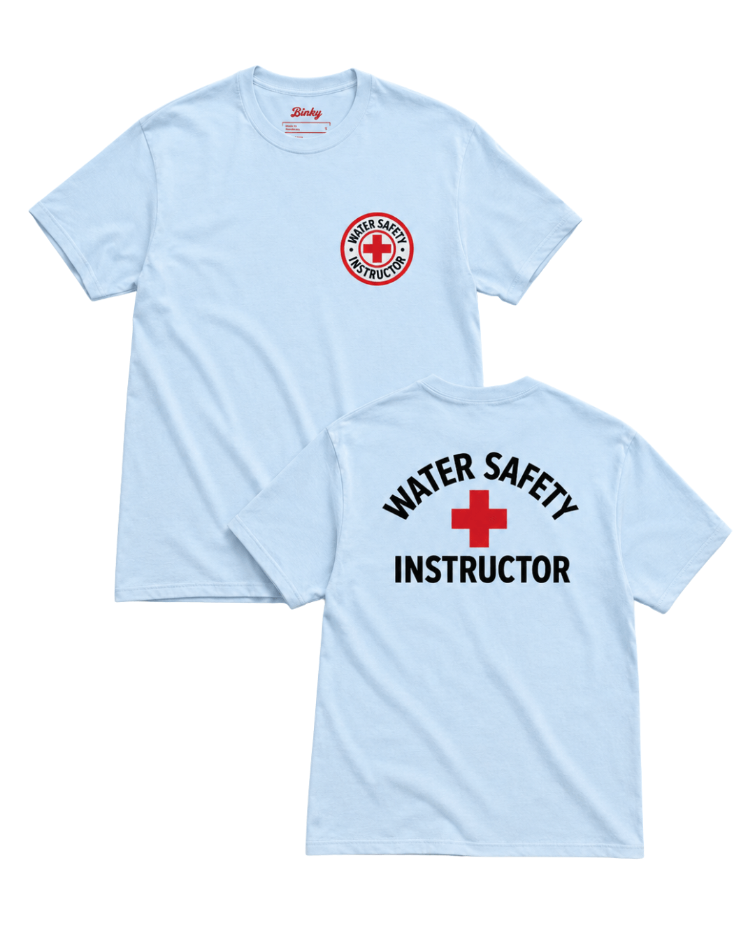 Public Pool T-Shirt | Vintage Instructor Bootleg, blue t-shirt with Water Safety Instructor graphics.