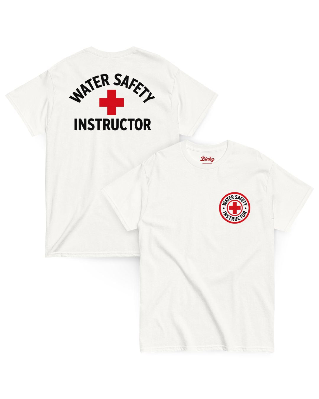 Public Pool T-Shirt in White showing front and back Water Safety Instructor graphics