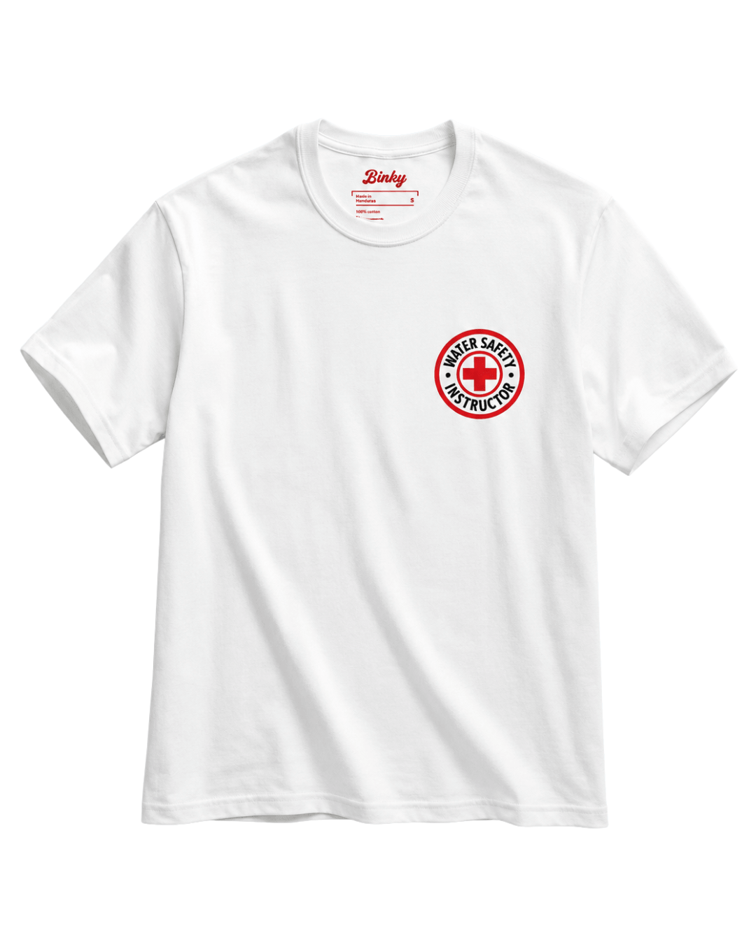 Public Pool T-Shirt | Vintage Instructor Bootleg, a white tee with red 'Water Safety Instructor' logo.