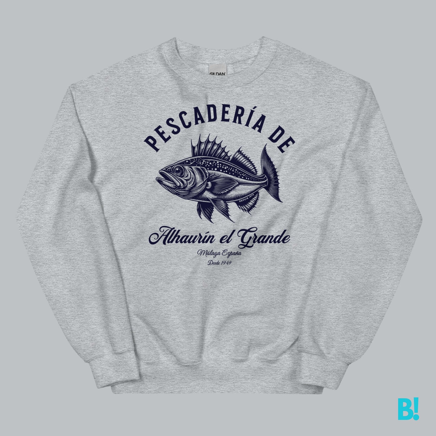 Classic "Pescadería" Sweater by DEPUIS 1970 Wrap yourself in comfort with the timeless "Pescadería de Alhaurin" Sweater. Made from a 50/50 blend of pre-shrunk Cotton & Polyester for a soft & perfect fit. €39.0 B!NKY Comfywear