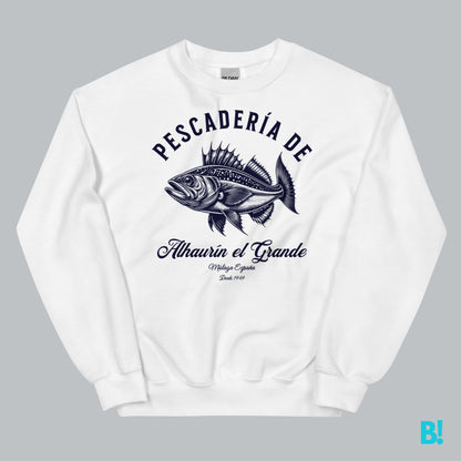 Classic "Pescadería" Sweater by DEPUIS 1970 Wrap yourself in comfort with the timeless "Pescadería de Alhaurin" Sweater. Made from a 50/50 blend of pre-shrunk Cotton & Polyester for a soft & perfect fit. €39.0 B!NKY Comfywear