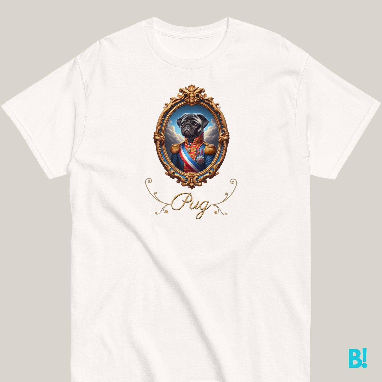 Pug Napoleon Dog Portrait T-shirt – 100% Cotton Pug lovers, this Napoleon dog portrait T-shirt is perfect for you! 100% cotton in 7 colors. Show off your playful style! €29.50 B!NKY Comfywear