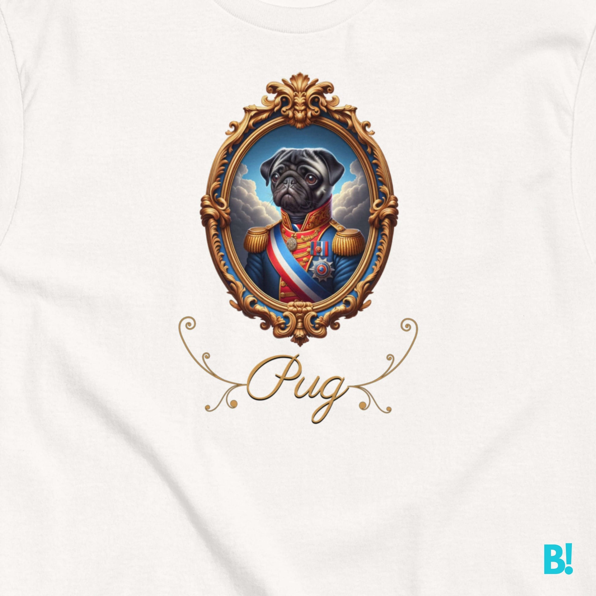 Pug Napoleon Dog Portrait T-shirt – 100% Cotton Pug lovers, this Napoleon dog portrait T-shirt is perfect for you! 100% cotton in 7 colors. Show off your playful style! €29.50 B!NKY Comfywear