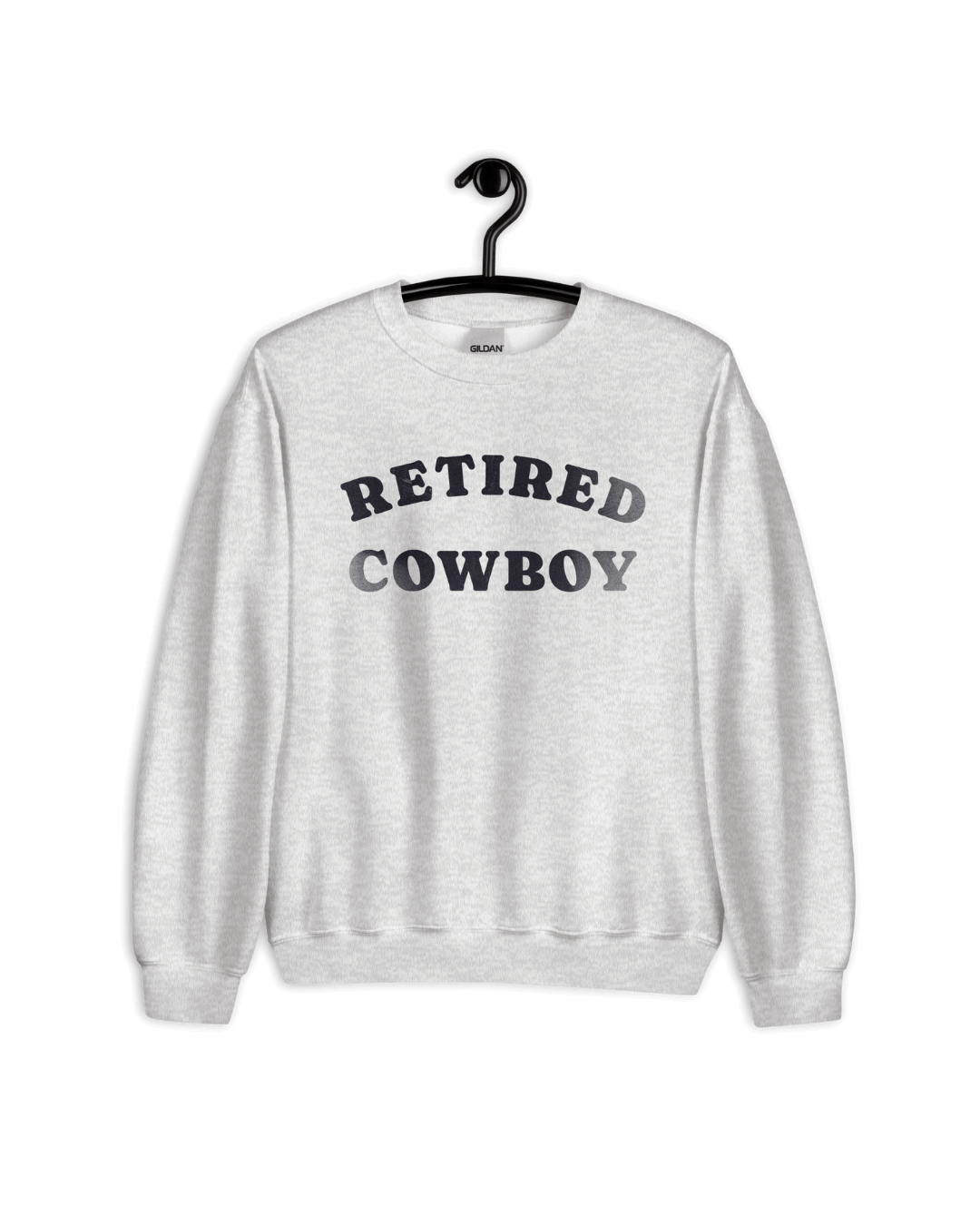 RETired COWBOY SWEATER on a hanger, showcasing its comfy design and ultra-soft interior.