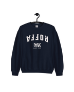 ROFFA EST 1340 SWEATER on a hanger, showcasing Rotterdam pride with bold upside-down design and iconic lion emblem.