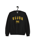 ROFFA EST 1340 SWEATER featuring upside-down ROFFA design and Rotterdam lion on a black background.