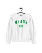 ROFFA EST 1340 SWEATER in white with green upside-down design, celebrating Rotterdam's history and strength.