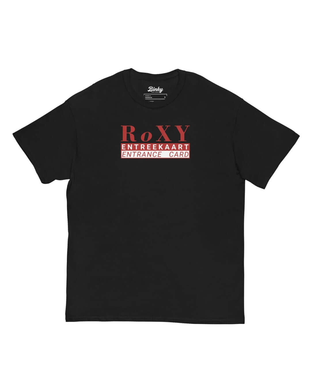 Roxy Nightclub T-Shirt in Black with red RoXY nightclub entrance-card graphic