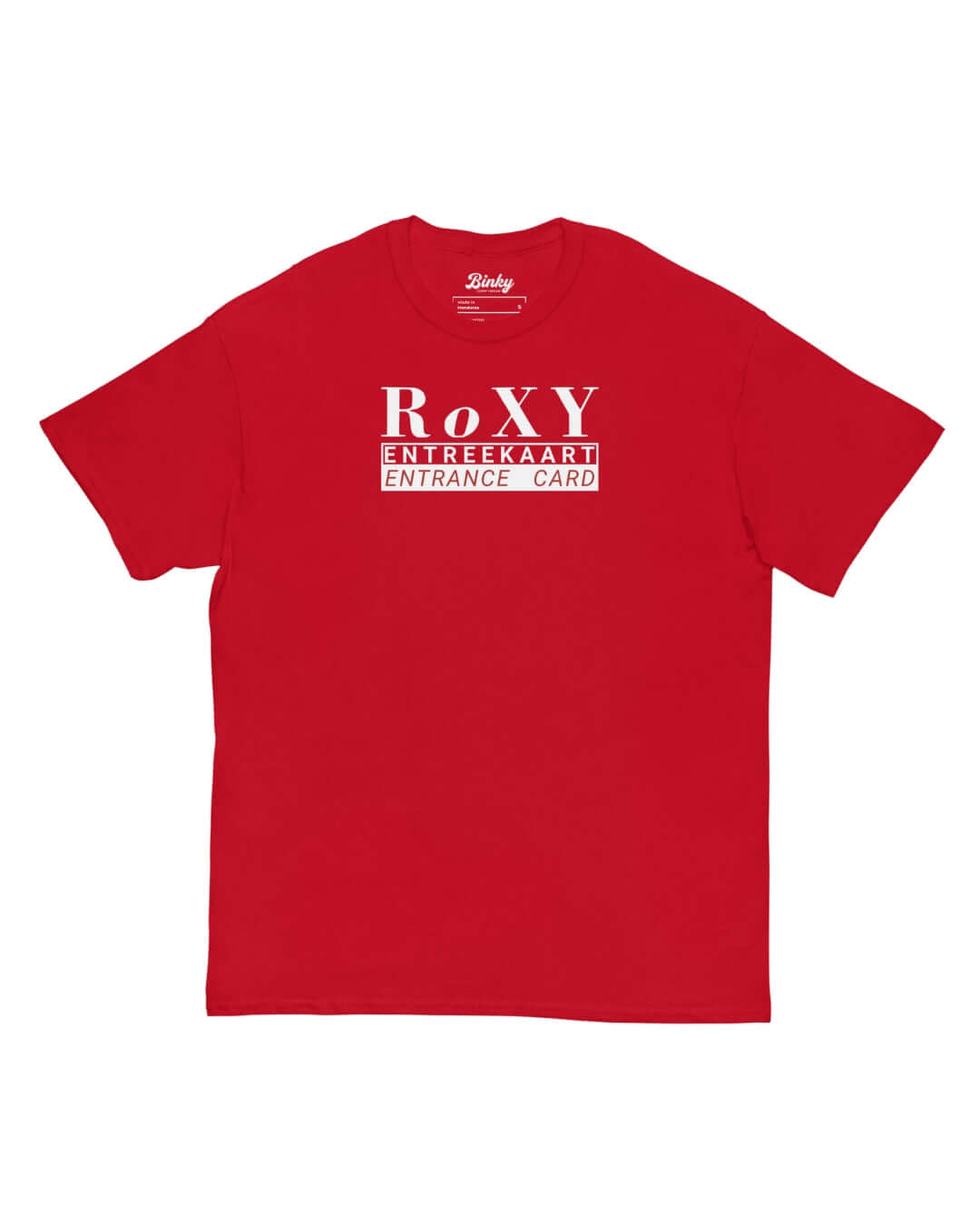 Roxy Nightclub T-Shirt in Red with white RoXY nightclub entrance-card graphic