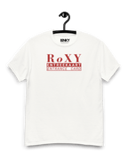 RoXY NIGHTCLUB T-SHIRT on display, representing Amsterdam's iconic 90's nightlife with premium cotton and unisex fit.