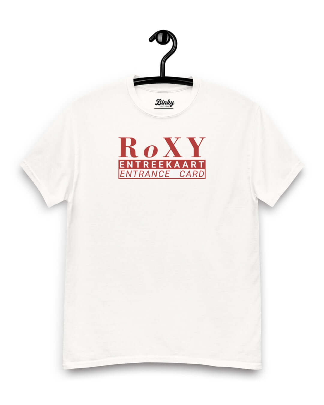 ROXY NIGHTCLUB T-SHIRT | AMSTERDAM HOUSE LEGEND featuring a white t-shirt with Roxy entrance card design.