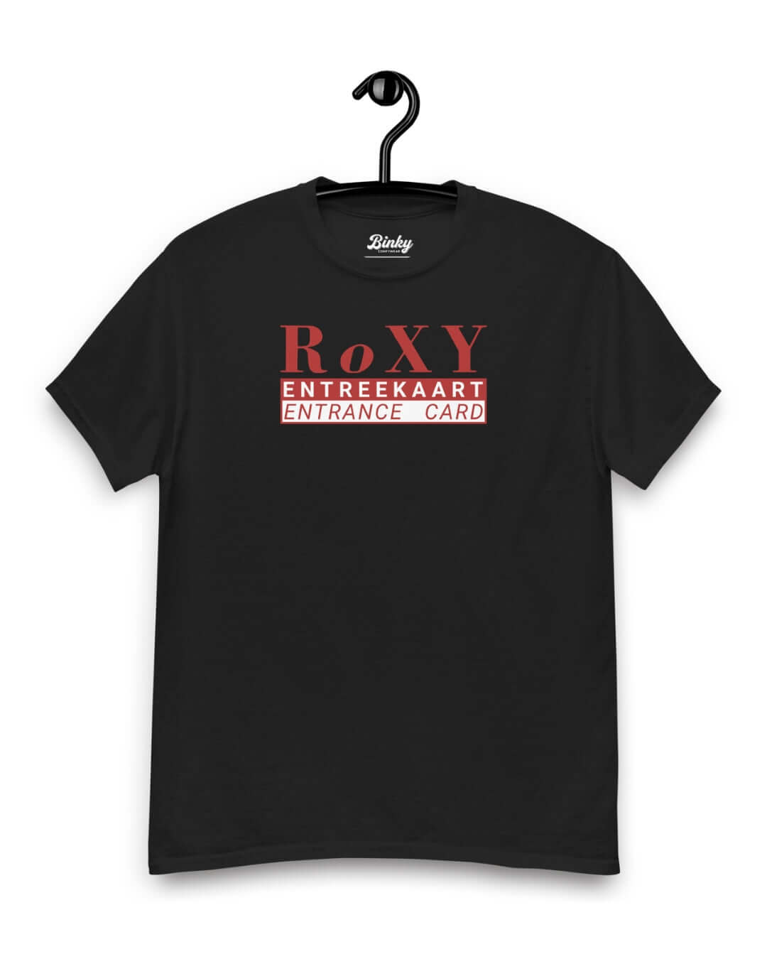 ROXY NIGHTCLUB T-SHIRT | AMSTERDAM HOUSE LEGEND displayed on a hanger, featuring bold text design.