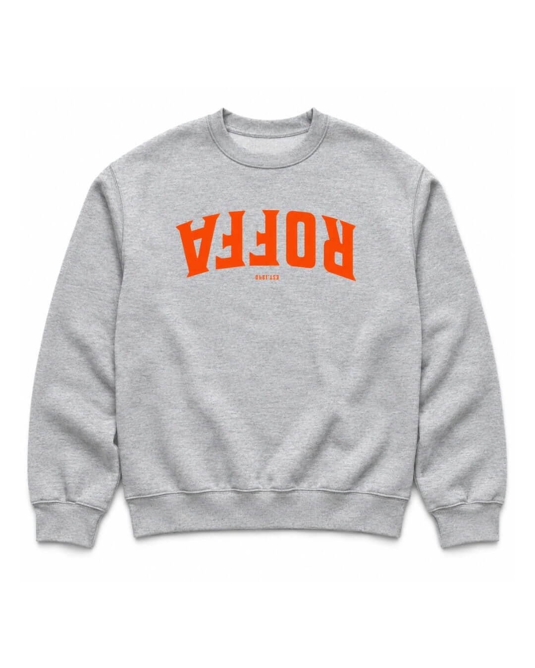 BINKY Roffa 1340 Heavy Sweater in Athletic Heather, front view with orange upside-down Rotterdam graphic.