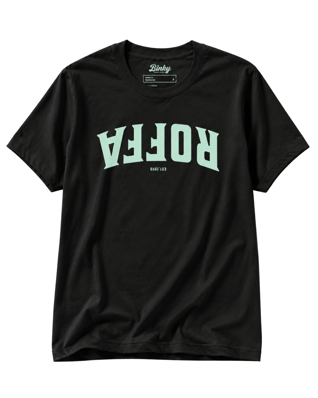 Roffa Est. 1340 T-shirt | Harbour Hardline black graphic tee with mint lettering.