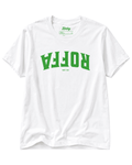 Roffa Est. 1340 T-shirt | Harbour Hardline in white with green graphic design.