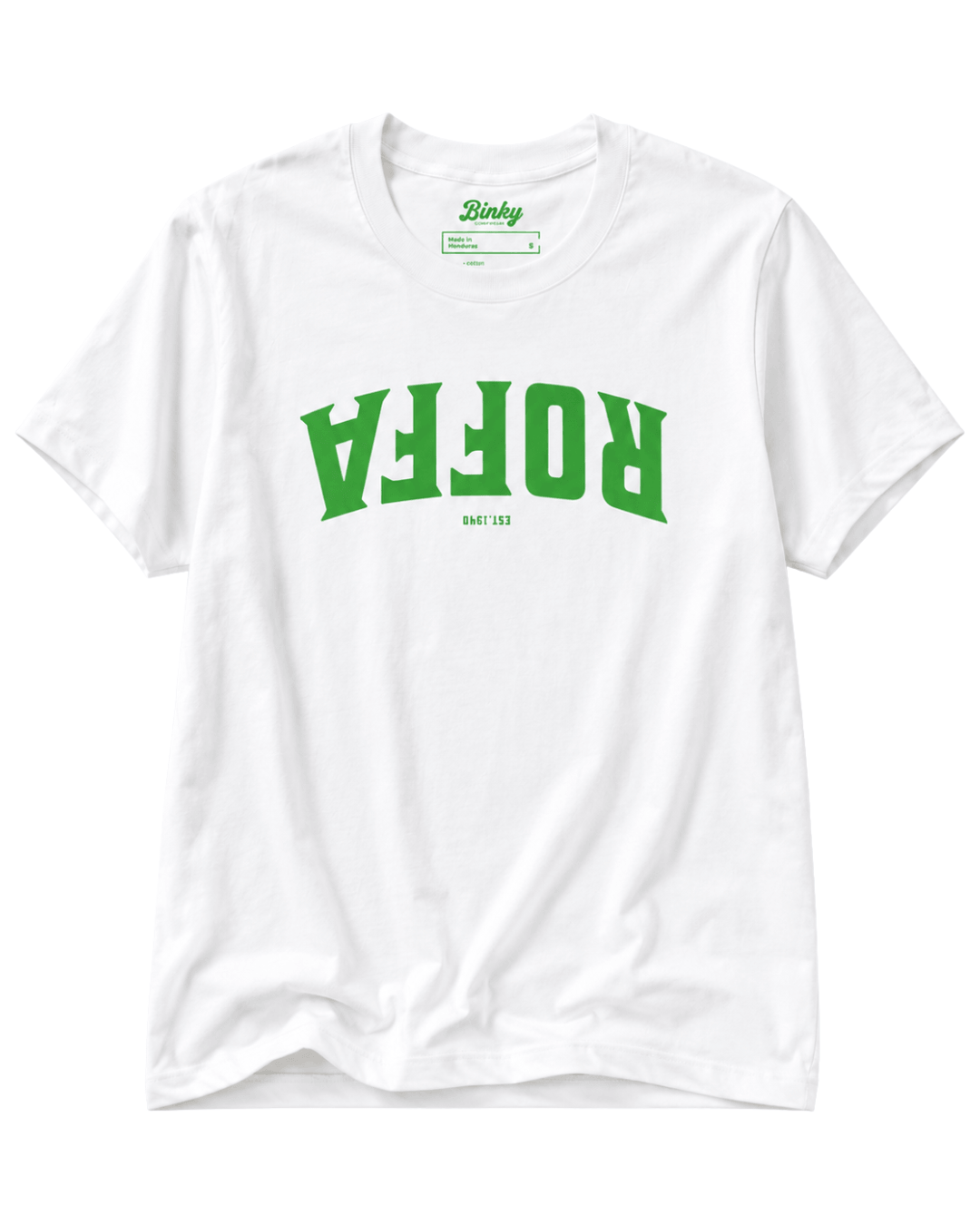 Roffa Est. 1340 T-shirt | Harbour Hardline in white with green graphic design.