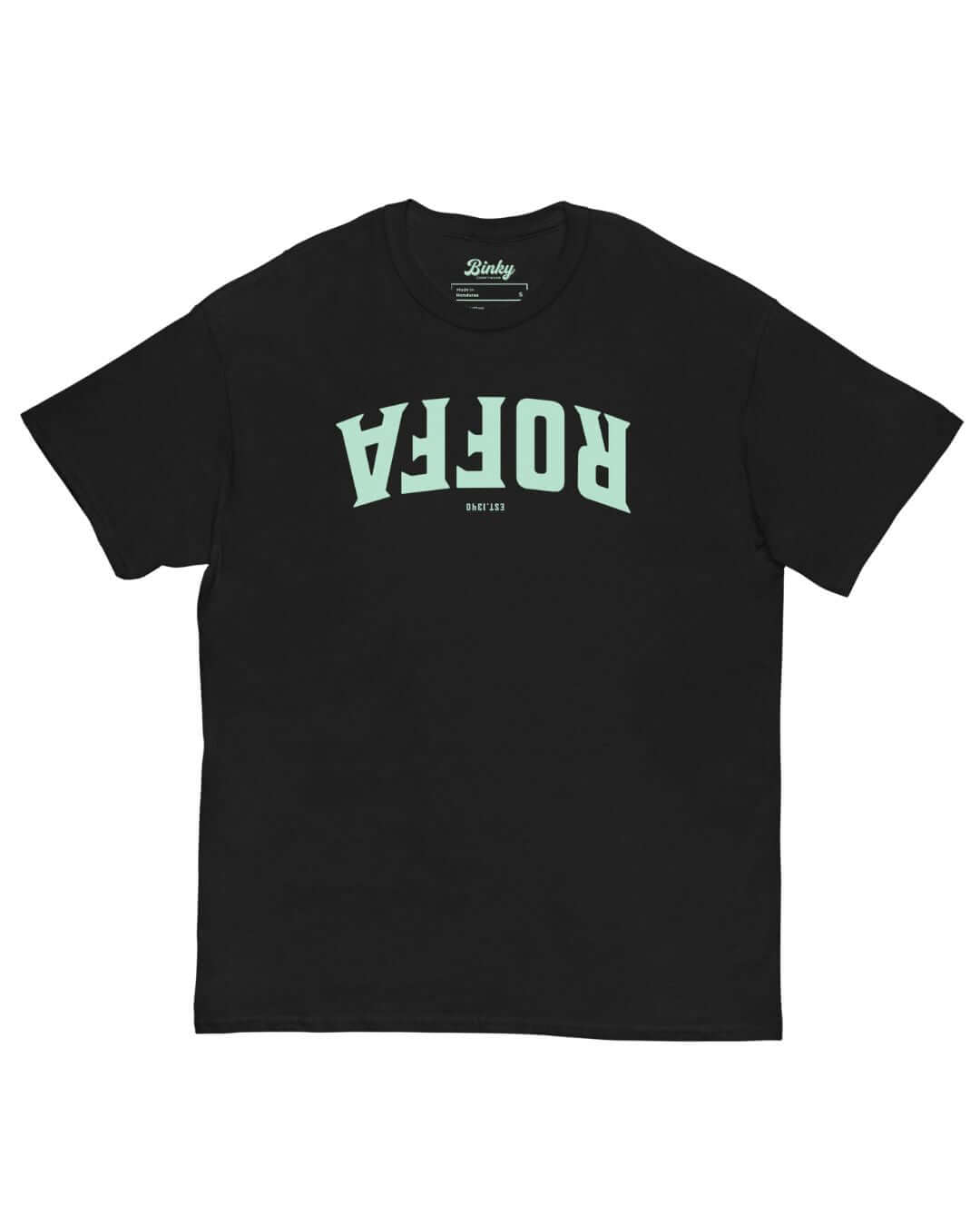 Roffa Est. 1340 T-Shirt in Black with light turquoise inverted ROFFA EST 1340 graphic
