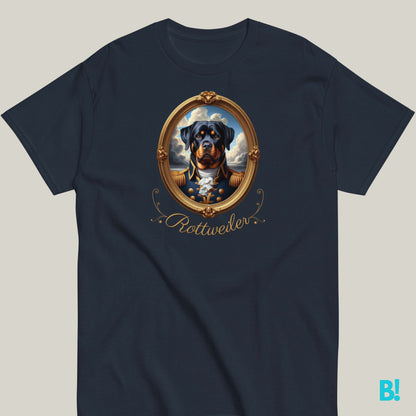 Rottweiler portrait t-shirt in Napoleon style, 100% cotton, available in 7 colors