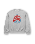 SAALBACH SKI TEAM HEAVY SWEATER in gray with retro logo, perfect for après-ski and cozy winter vibes.