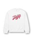 SCHLITZ HEAVY SWEATER with oversized fit, featuring vintage-inspired graphic on white fleece.